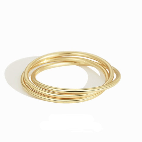 14K Gold-Filled Trinity Ring which has 3 rings interlooped together representing love.