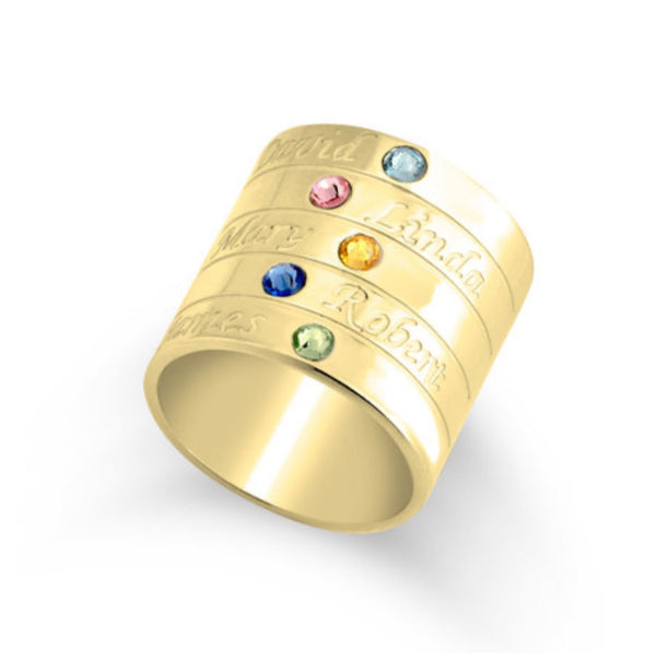 Personalized Birthstone band in gold plating.