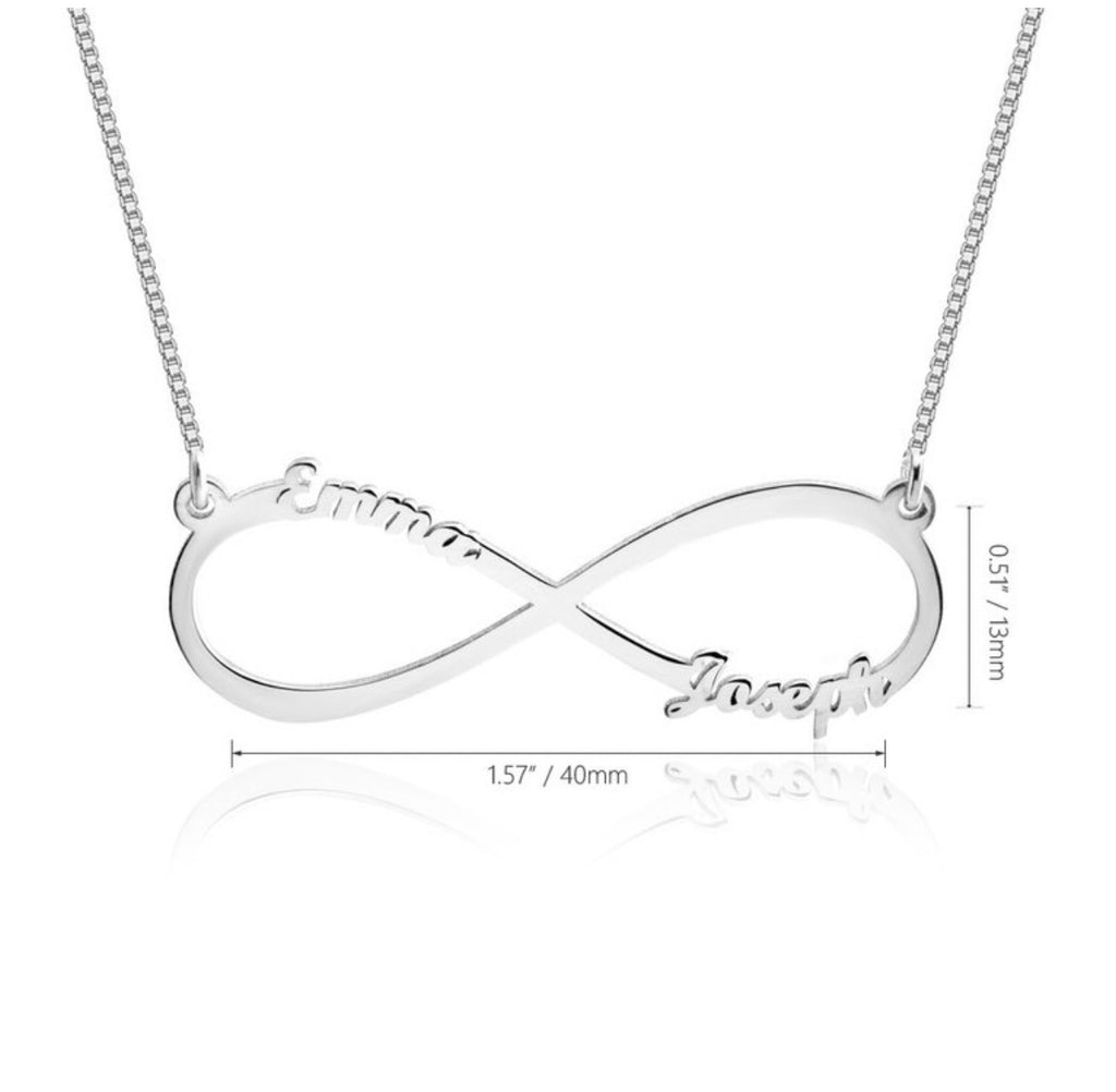 approximate size of personalized infinity necklace.