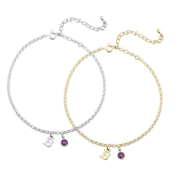 24K Gold Plated and 925 Sterling SIlver Personalized Anklets with birthstones.