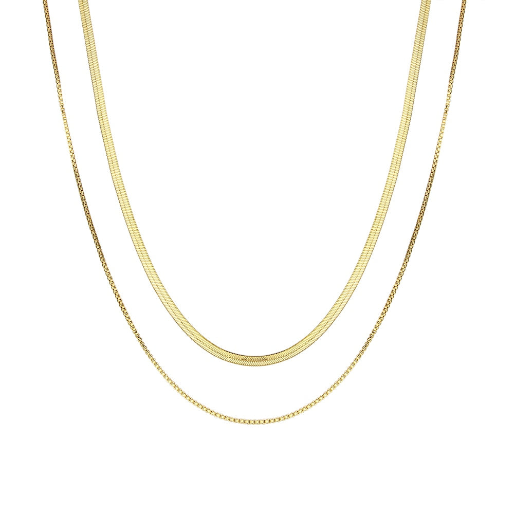 Herringbone Chain Set with the longest being a box chain and the shortest being a herringbone chain. 