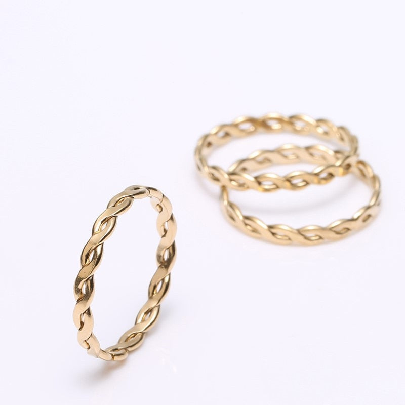 Three Gold-Filled Thin Braid Ring on white background