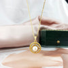 Hanging view of Gold Freshwater Pearl Pendant Necklace from NAZ Parure Jewelry.