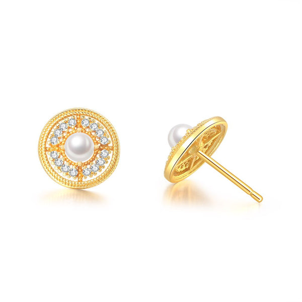 Gold Freshwater Pearl Earrings on white background