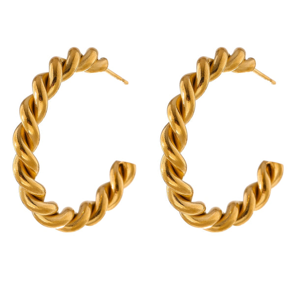 18K Gold plated Rope Hoops  on white background.