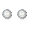 Sterling Silver Halo Pearl Studs from NAZ Parure Jewelry.