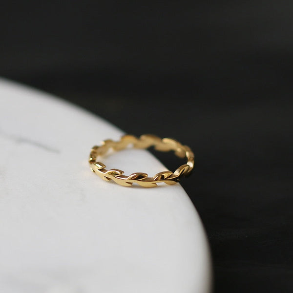 18K Gold plated Gold Leaves Ring on marble table.