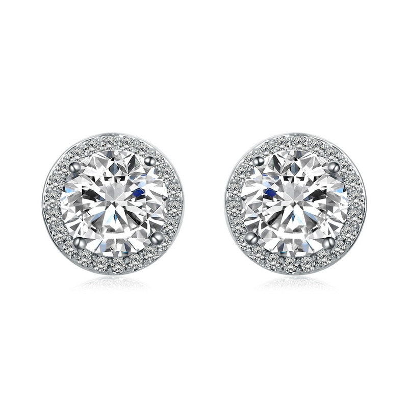 Sterling Silver Rhinestone Halo Studs against a white background.
