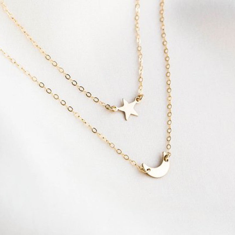 14K Gold Filled celestial star and moon necklace.