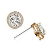 Closes up of 14K gold plated Rhinestone Halo Studs with white background