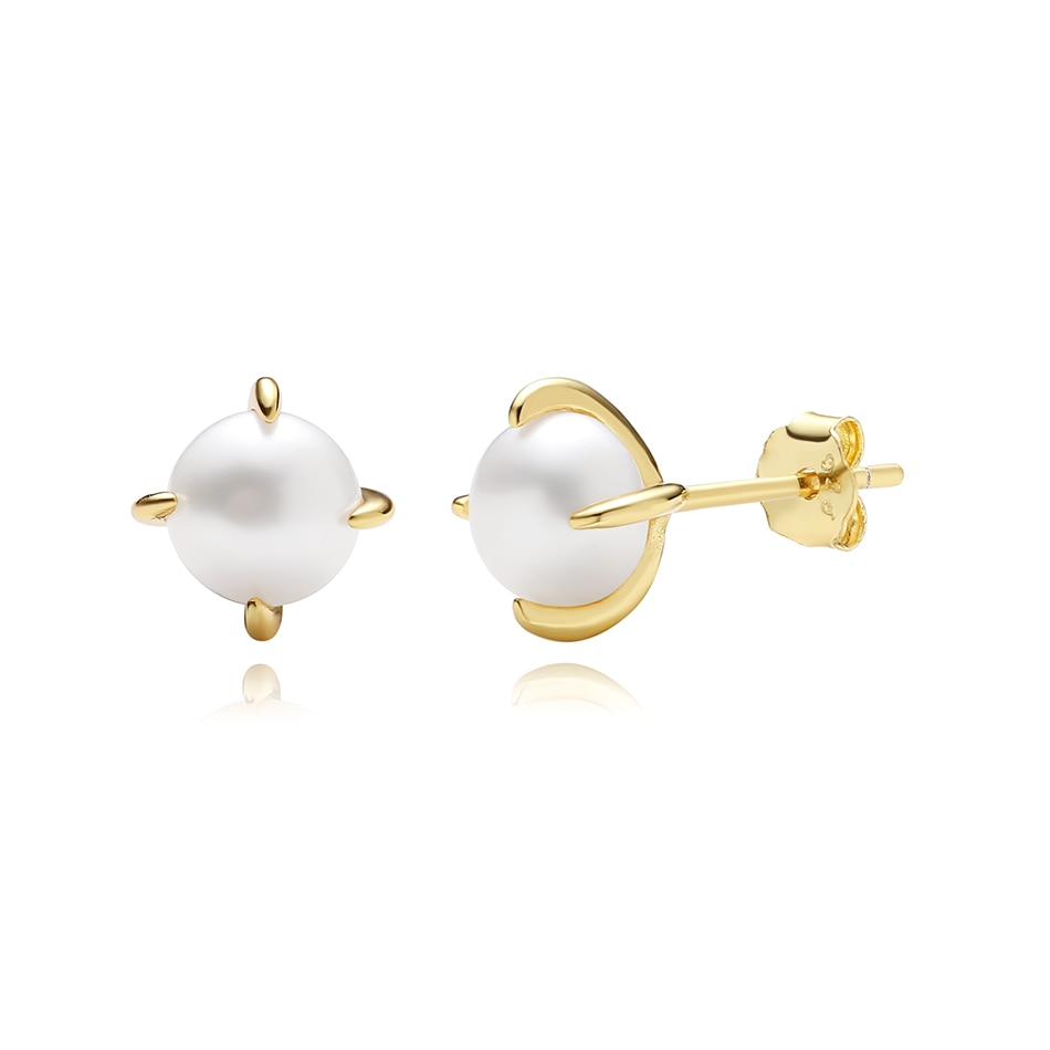 18K gold plated Classic Pearl Studs on white background