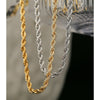 Hanging view of both 18K Gold plated and stainless steel Classic Rope Chain from NAZ Parure Jewelry.