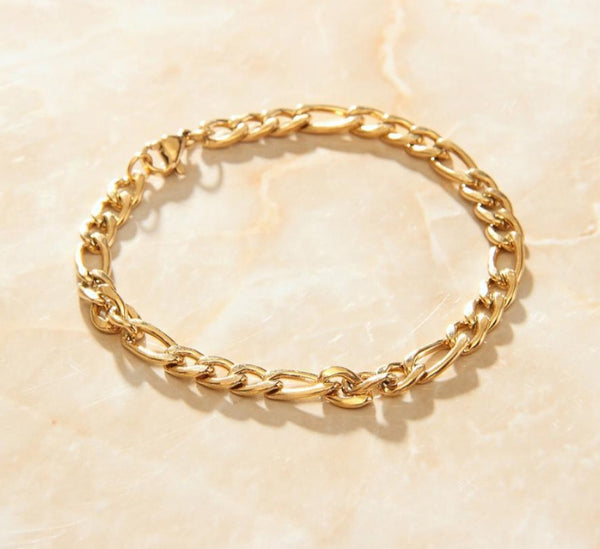 18K Gold Plated Figaro Link Bracelet on Stainless steel.