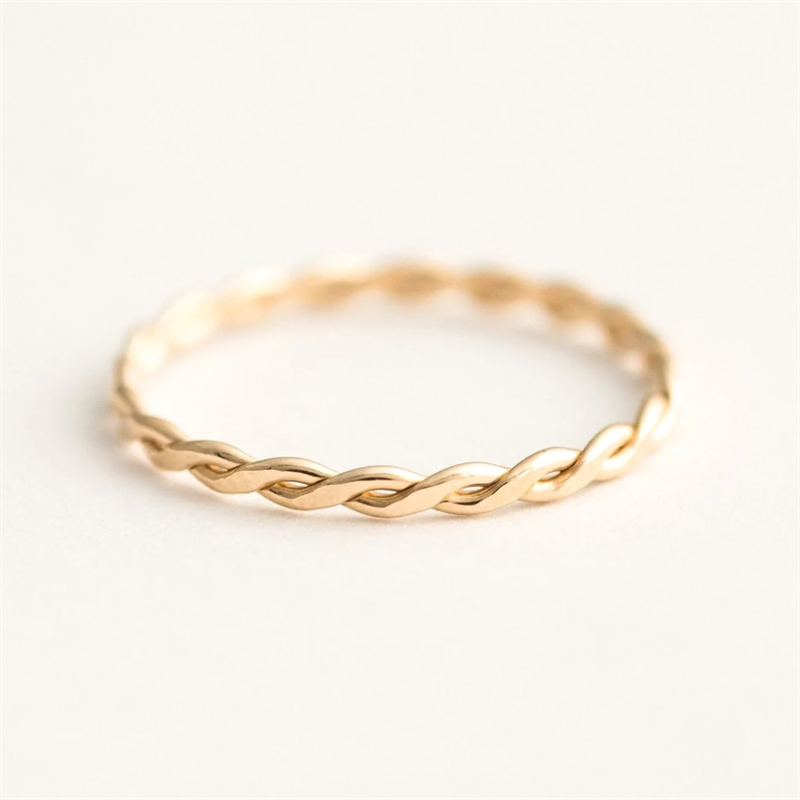 14K Gold-FIlled Thin Braid Ring on a white background available in size 6, 7, and 8. 