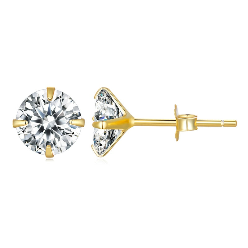 14K gold plated Classic Round CZ Studs against a white background.