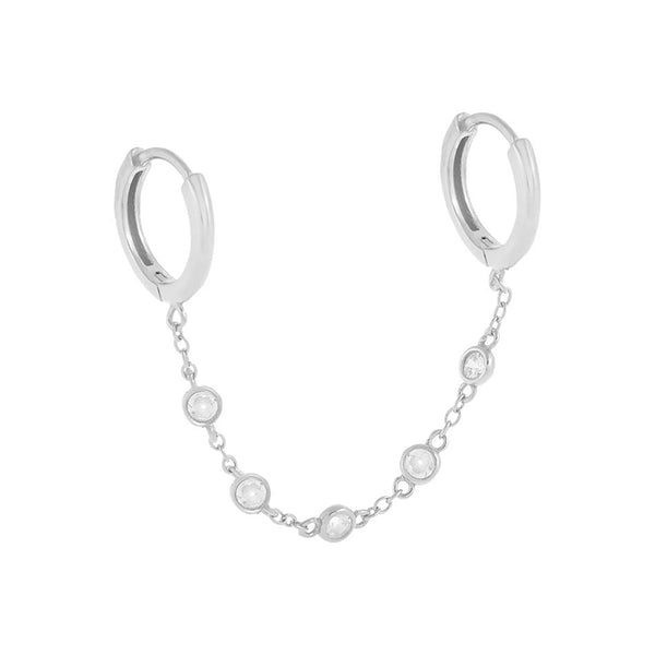 925 Sterling Silver Double Hoop Chain Earrings on white background.