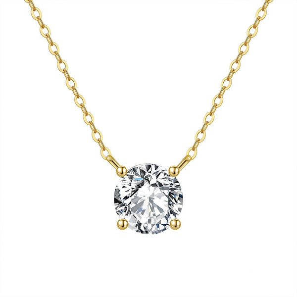 Minimalist Solitaire Diamond Necklace with 14K Gold Plated Chain