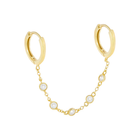 18K gold plated Double Hoop Chain Earrings on white background