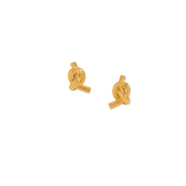 Timeless Knot Gold Studs from NAZ Parure on a white background.