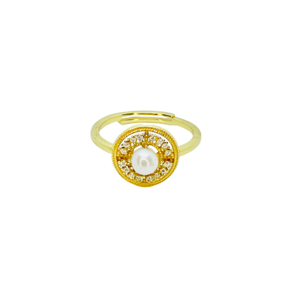 14K Gold Plated Freshwater Pearl Ring with adjustable back.