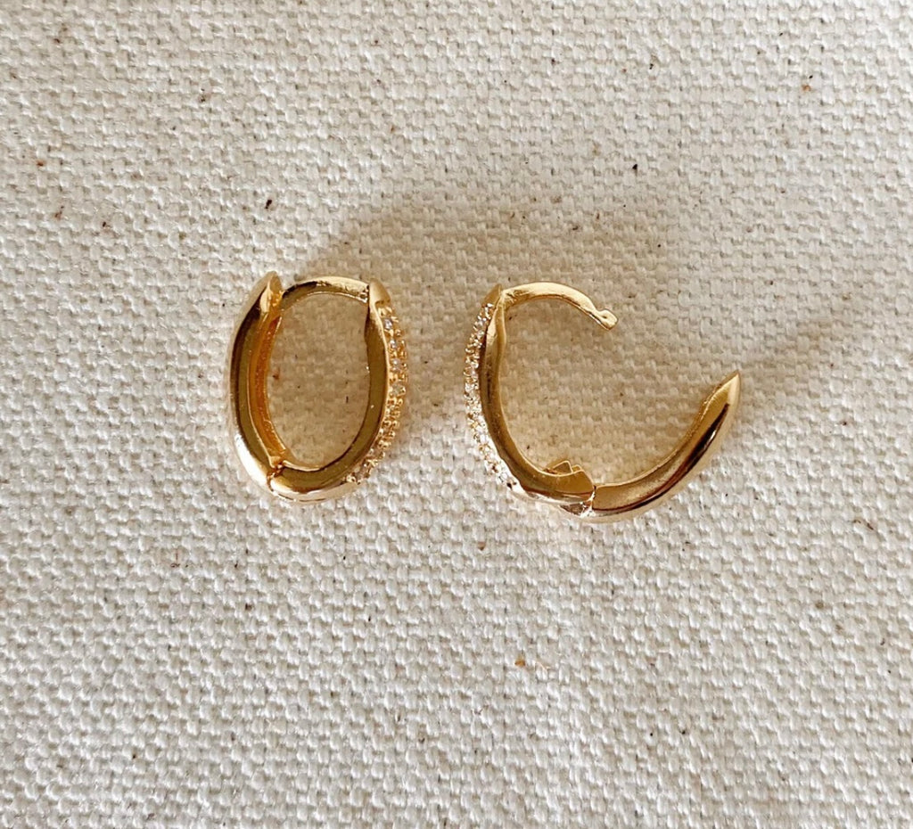 14K Gold Filled Zirconia Oval Huggies showing how to open clasp