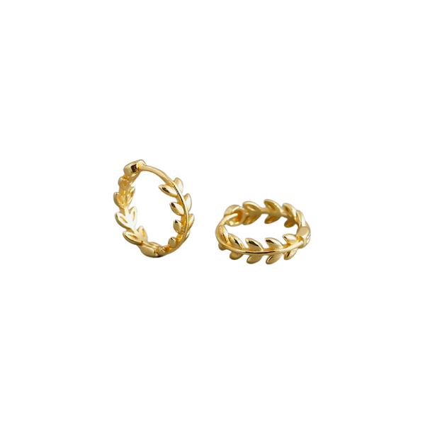 18K Gold plated Leaves of Gold Earrings on white background.