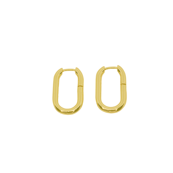18K gold plated Oval Hoop Earrings against a white background.
