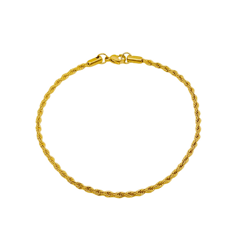 Stainless steel gold plated Rope Anklet on white background.